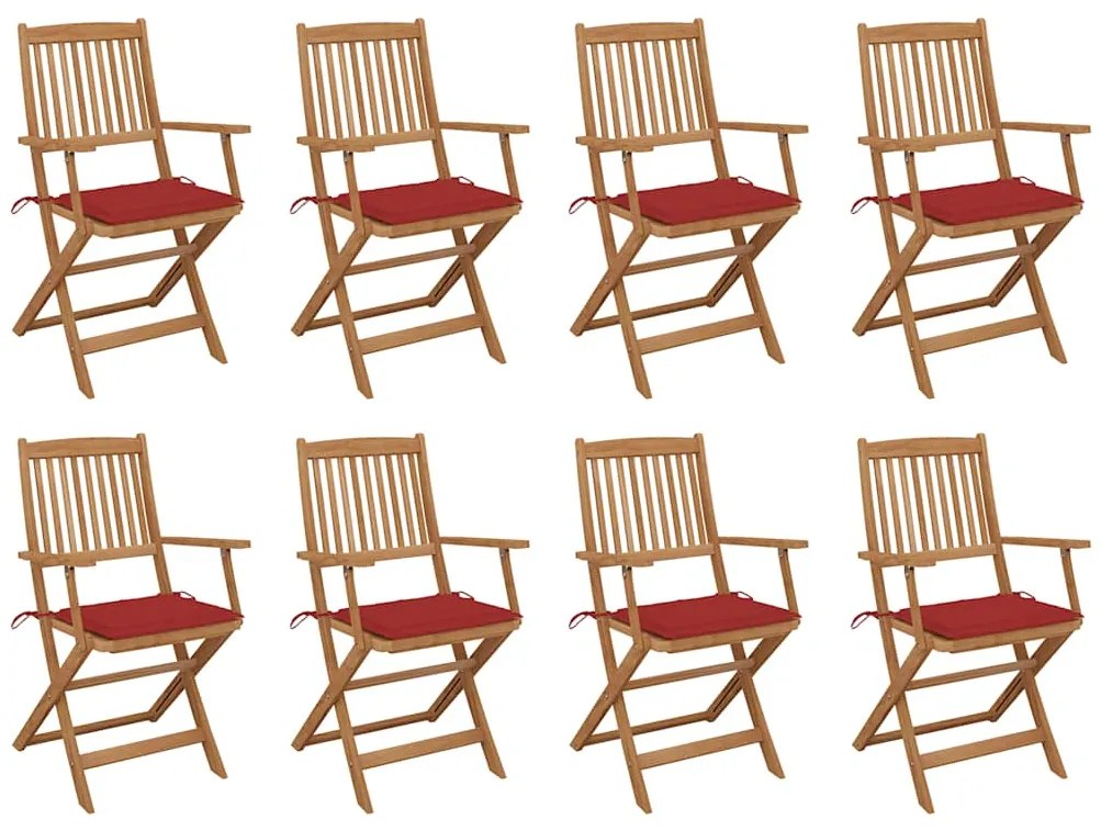 vidaXL Cadeiras de exterior dobráveis c/ almofadões 8pcs acácia maciça