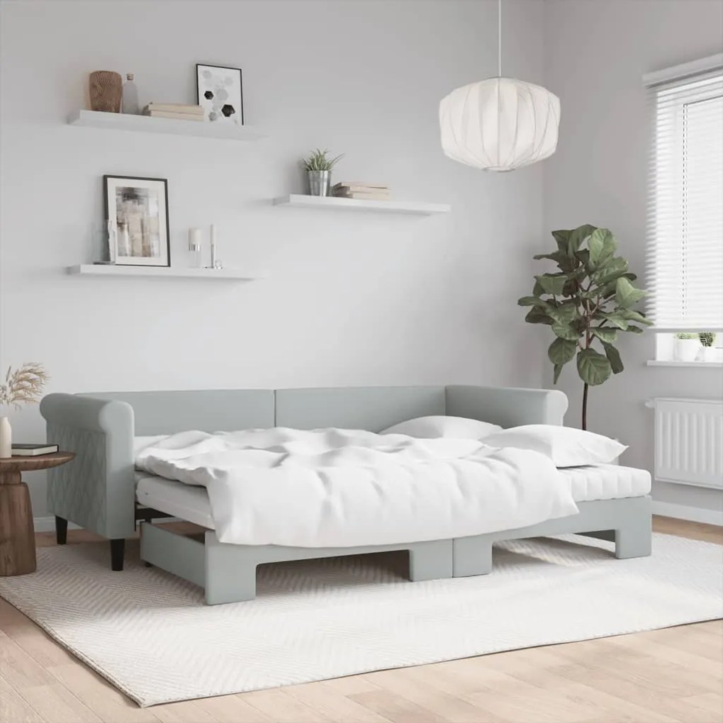vidaXL Sofá-cama c/ gavetão e colchões 80x200 cm veludo cinzento-claro