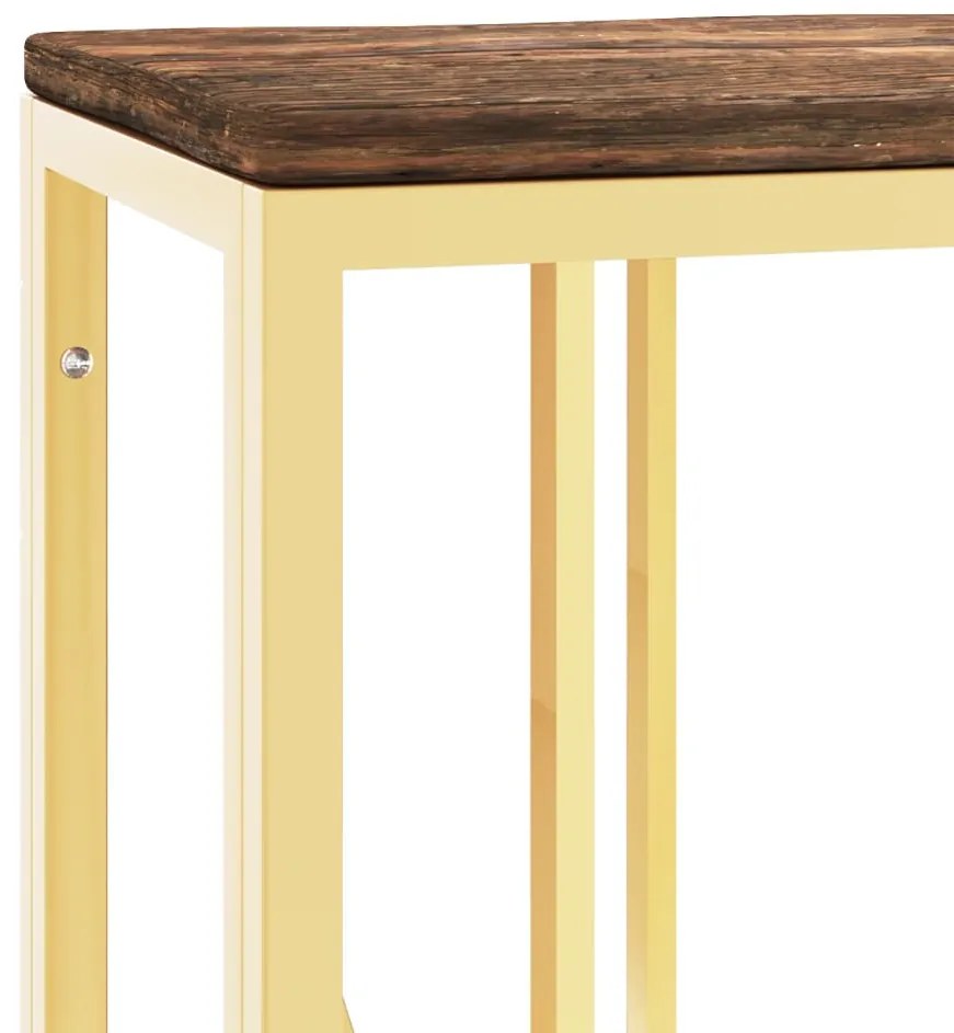 Mesa consola aço inoxidável/madeira recuperada maciça dourado
