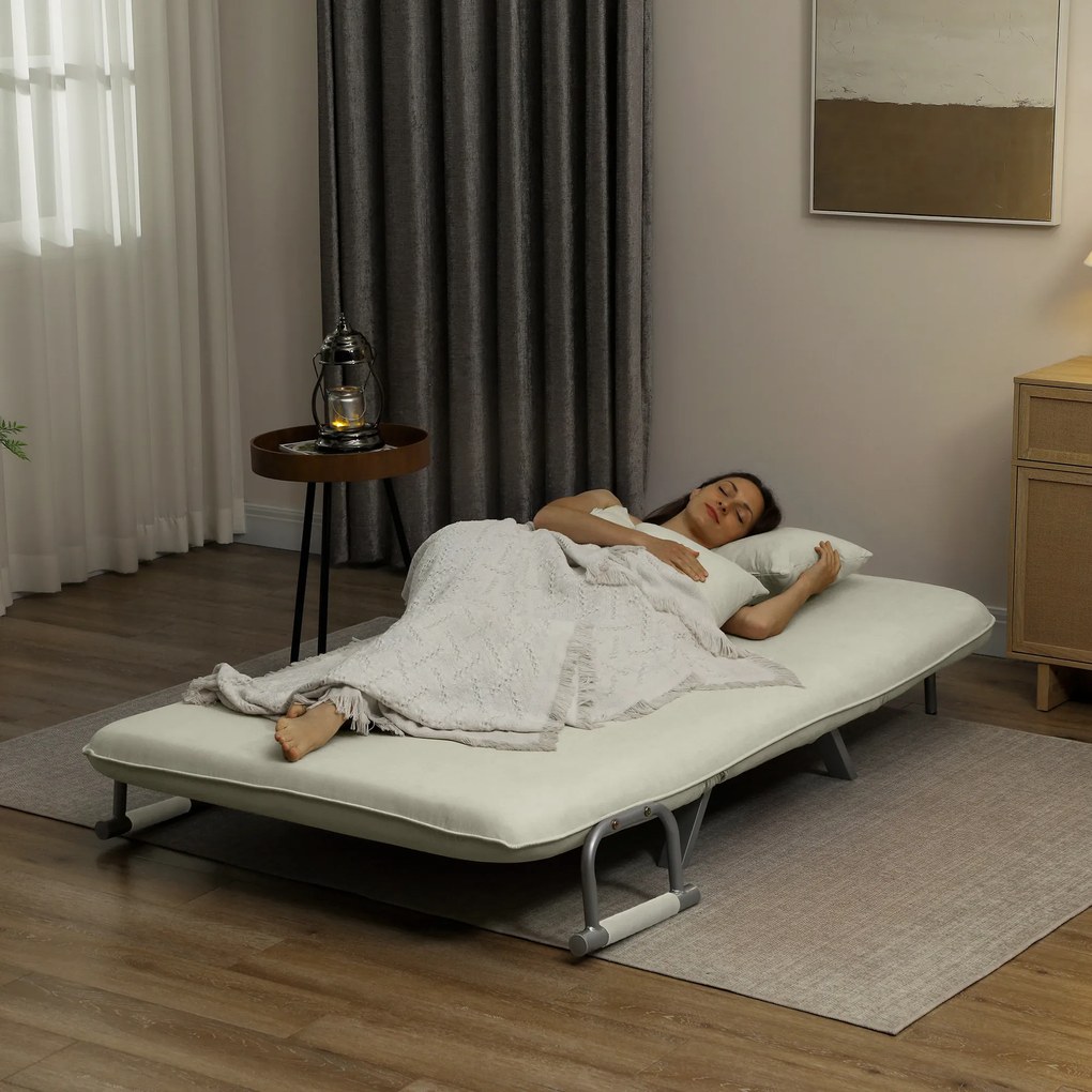 Sofá Cama de 2 Lugares Estofado em Camurça Sintética com Encosto Ajustável em 5 Níveis e 2 Almofadas 111x80x78 cm Bege
