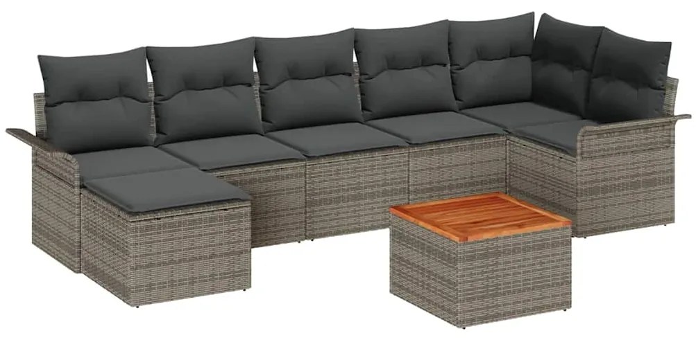 Conjunto de Sofás de Jardim com 8 Peças e Almofadas Cinzas em Rattan S