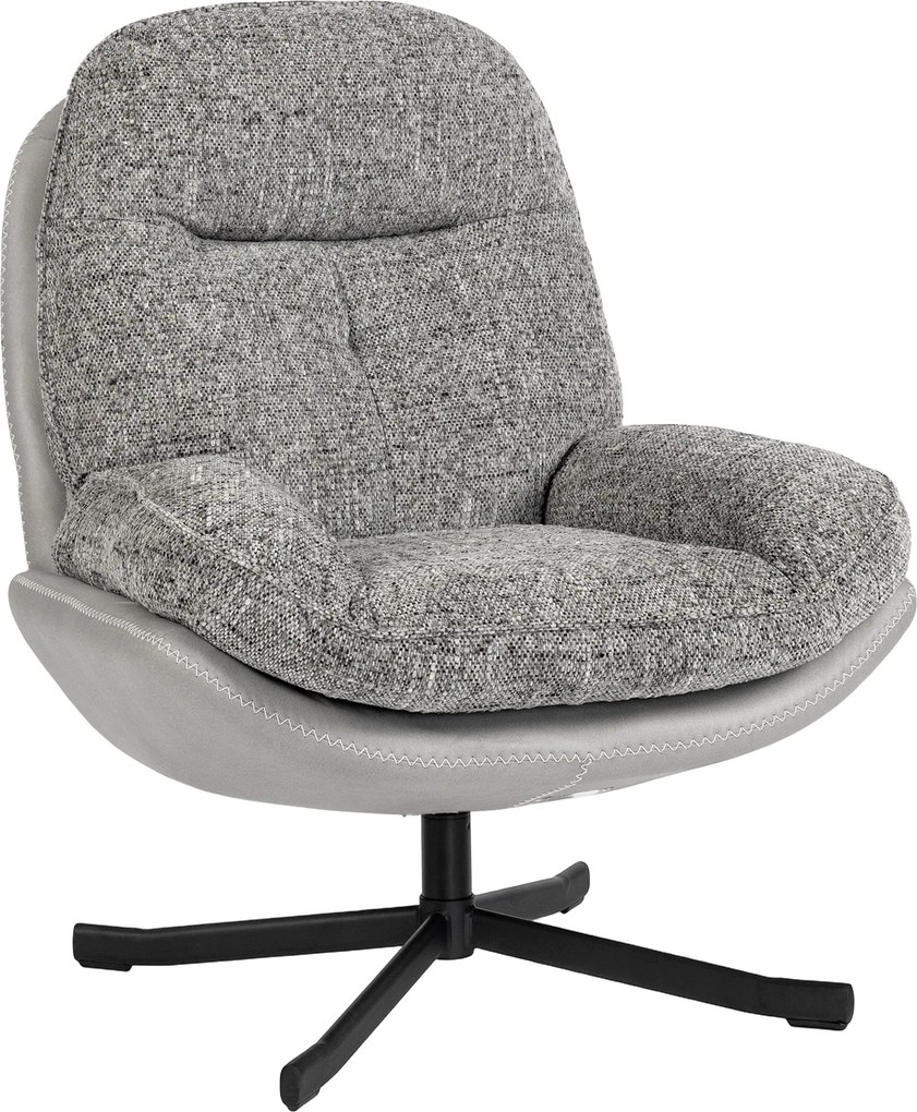 HOMCOM Poltrona Giratória Moderna com Base Cruzada Estofada em Chenille e Couro PU Assento Largo Duplo Pernas de Aço 78x95x99 cm Cinza | Aosom Portugal