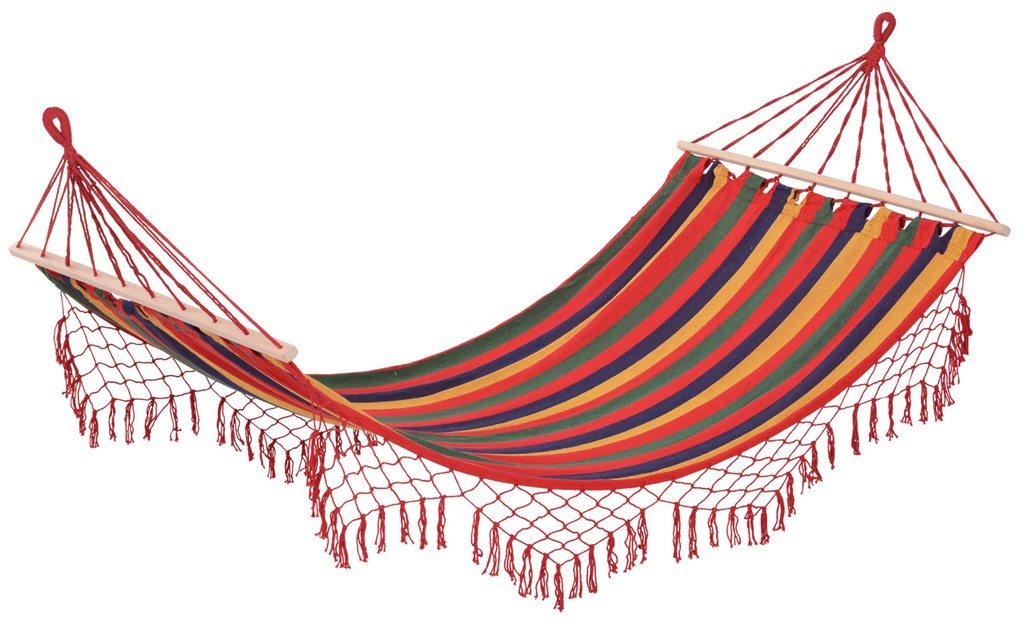 Outsunny Cama Rede Jardim 200x100 cm Suspensa Travessas Madeira Pátio Varanda Campismo Confortável Multicolor | Aosom Portugal