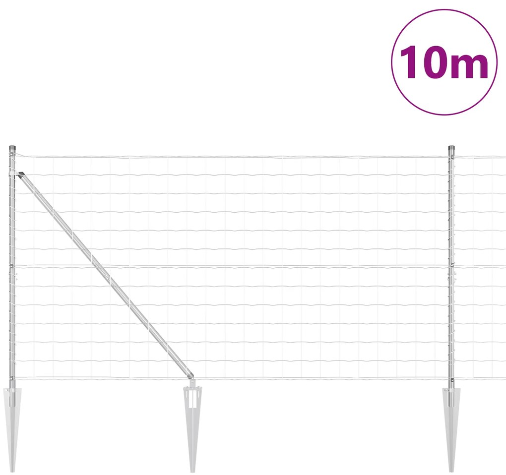 Cerca Euro com 7 Postes Espigados 1.2x10 m Aço Galvanizado