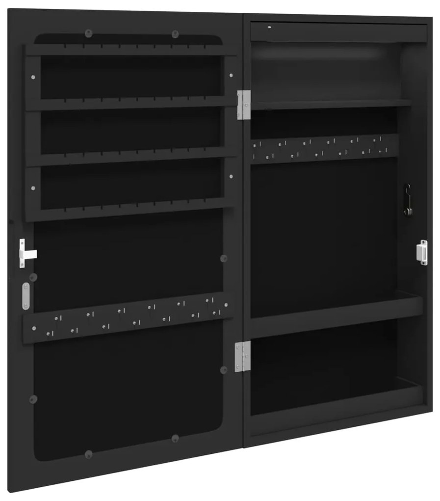 Móvel para joias de parede espelhado com luzes LED preto