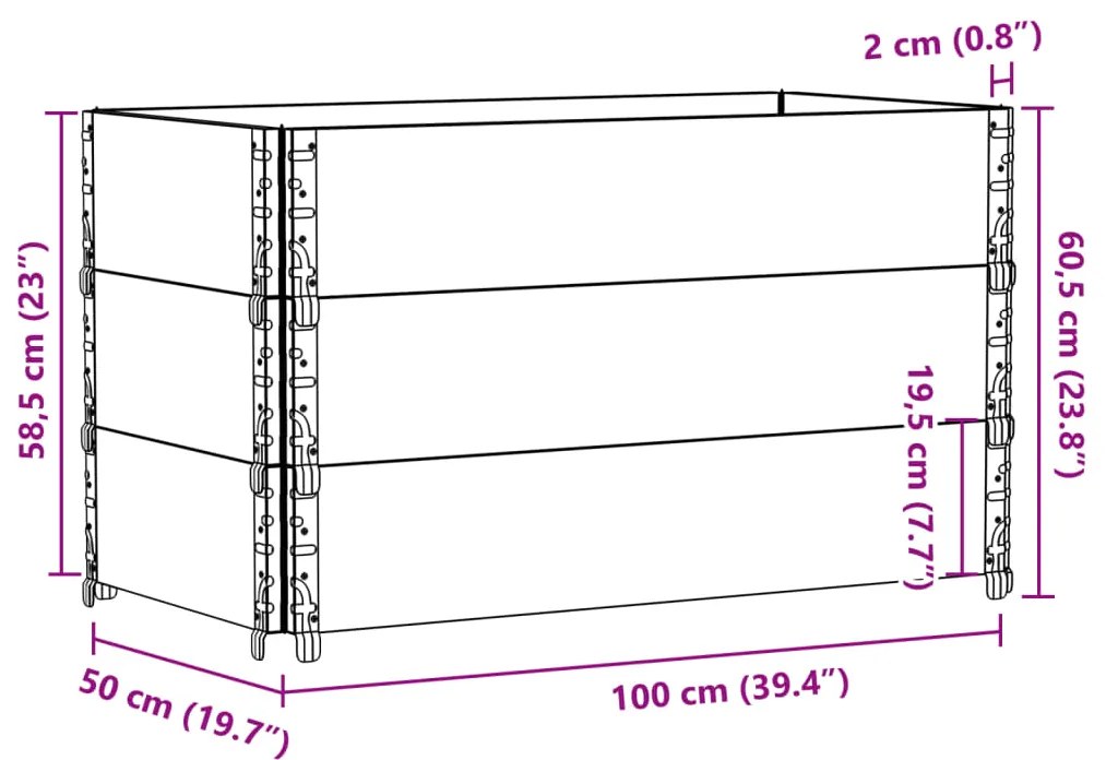 Vaso/floreira para jardim 100x50 cm pinho maciço castanho