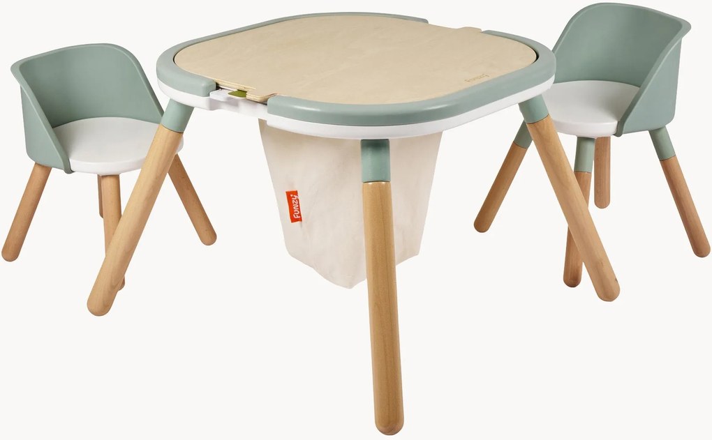 Mesa para crianças de brincar em madeira de faia com cadeiras Funzy, conjunto de 3