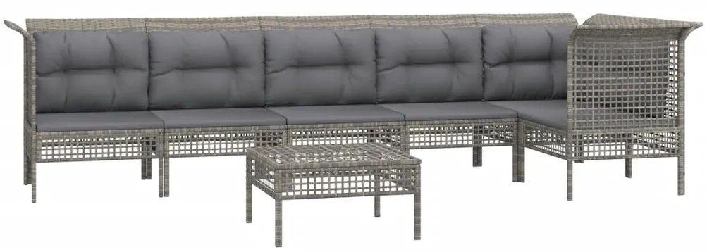 7 pcs conjunto lounge de jardim c/ almofadões vime PE cinzento