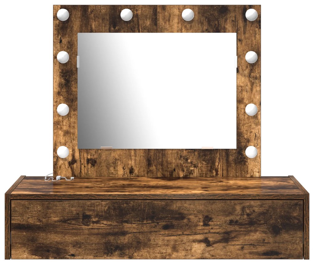 Mesa de Maquiagem Suspensa com Luzes LED Carvalho Fumado