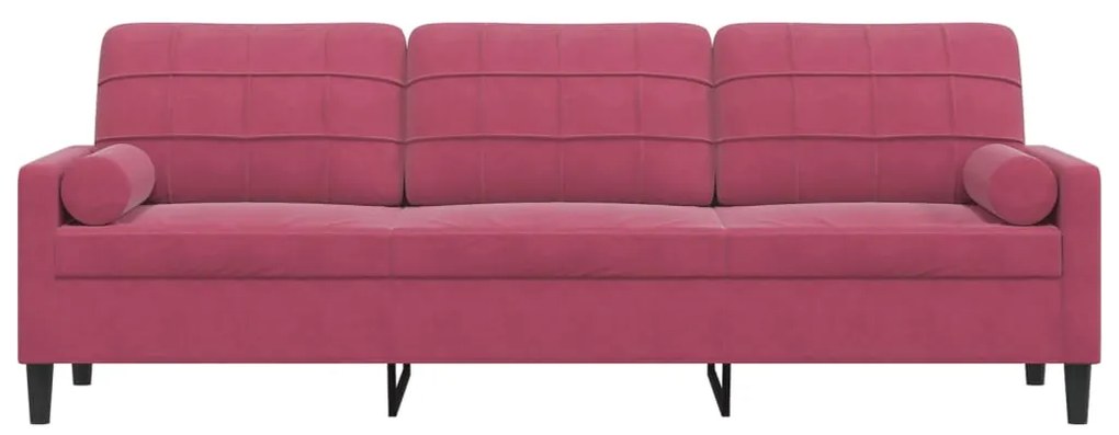 Sofá 3 lug. + almofadas decorativas 210cm veludo vermelho tinto