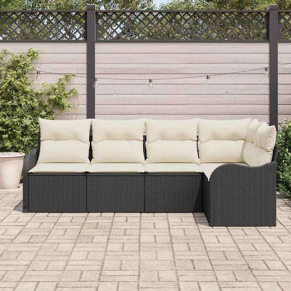 Conjunto de Sofás de Jardim vidaXL 5 Peças com Almofadas Preto Rattan