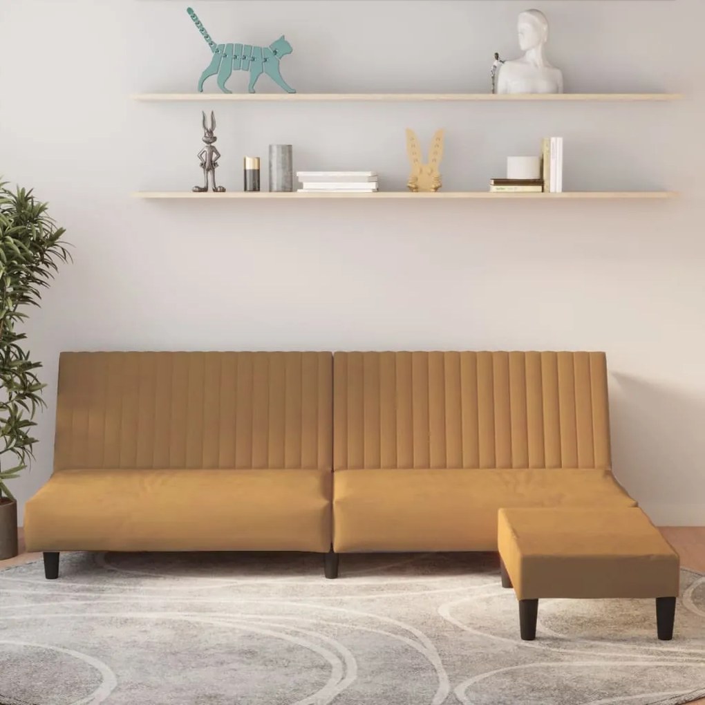 3081862 vidaXL Sofá-cama de 2 lugares com apoio de pés veludo castanho