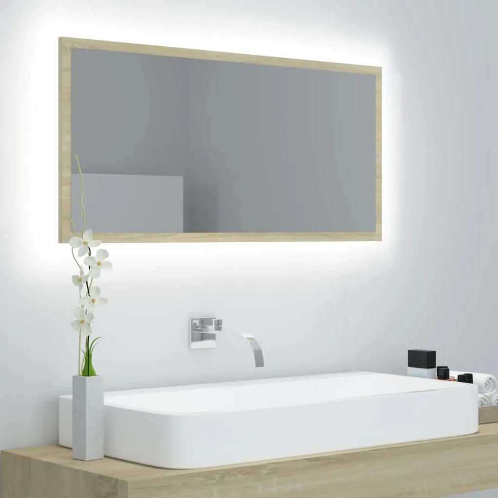 804935 vidaXL Espelho de casa de banho LED 90x8,5x37cm contraplacado castanho