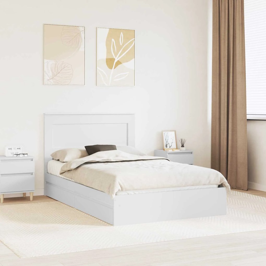 vidaXL Cama com Armazenamento Branco 120 x 200 cm Madeira processada
