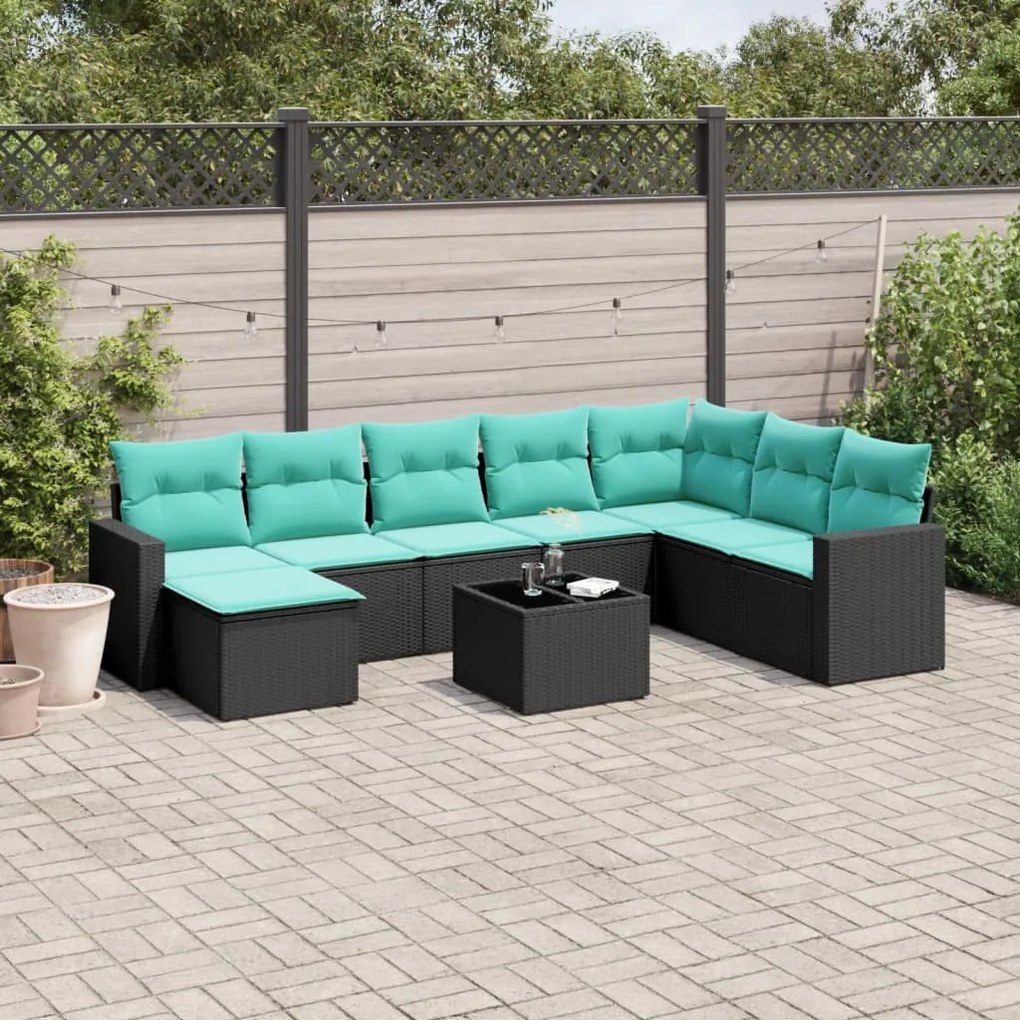 vidaXL 9 pcs conjunto de sofás p/ jardim c/ almofadões vime PE preto