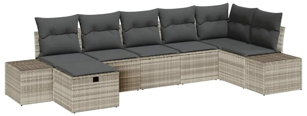 Conjunto de Sofá de Jardim de 7 Peças com Almofadas Cinza Claro Vime P