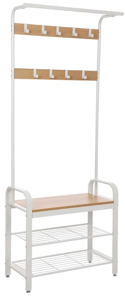 Cabideiro VASAGLE, cabideiro com banco para sapatos, design 4 em 1, com 9 ganchos removíveis, um varão para roupas, para corredor, entrada, 33,7 x 77 x 183 cm, moderno, carvalho e creme HSR40W