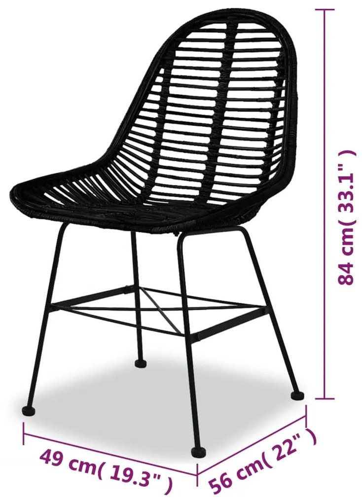 Cadeiras de jantar 2 pcs vime genuíno preto