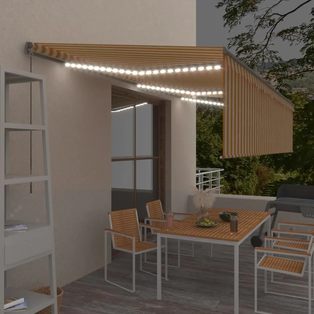 vidaXL Toldo retrátil manual com estore/LED 6x3 m amarelo e branco
