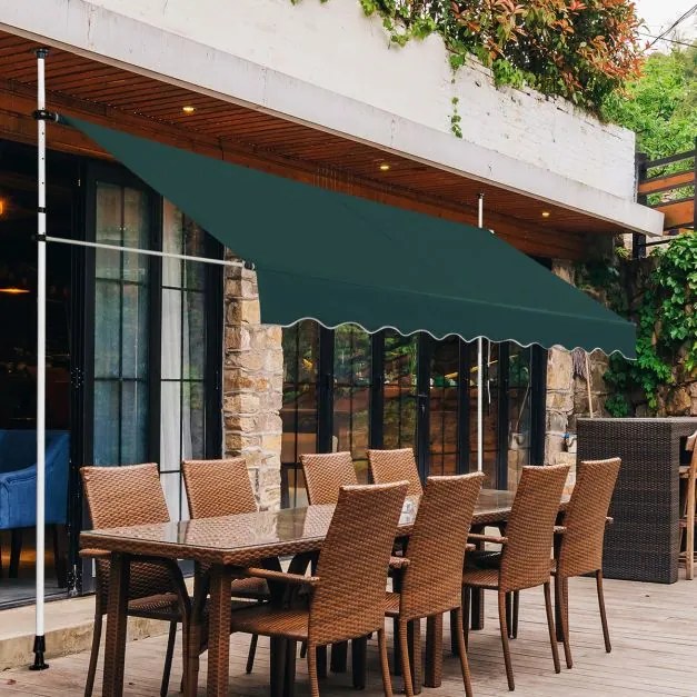 Toldo Telescópico e Retrátil 300 x 120 cm Resistente aos Raios UV Impermeável com Manivela Manual e Altura Ajustável para Janela Varanda Verde