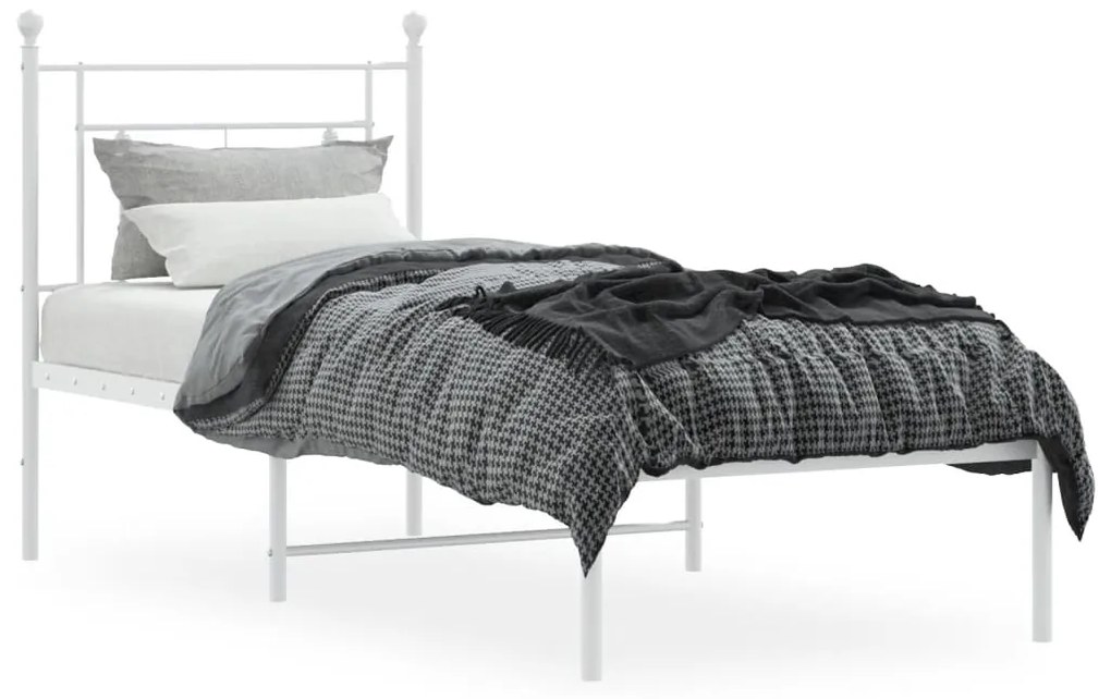 Estrutura de cama com cabeceira 75x190 cm metal branco