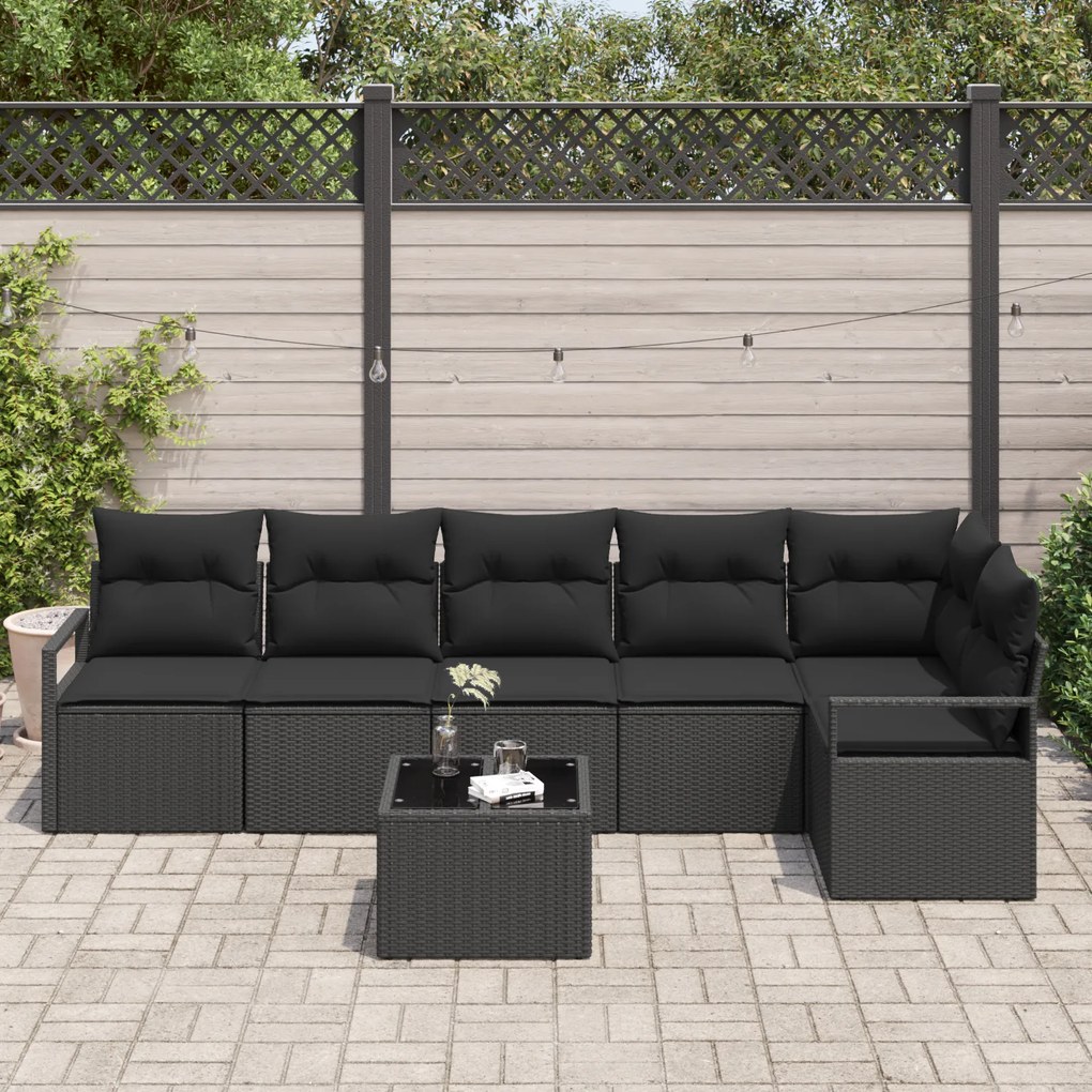 Conjunto de Sofá de Jardim de 7 Peças com Almofadas Bege em Rattan Pol