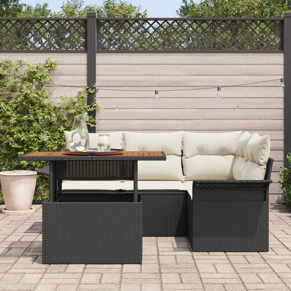 Conjunto de Sofá de Jardim vidaXL de 5 Peças com Almofadas Preto Ratta
