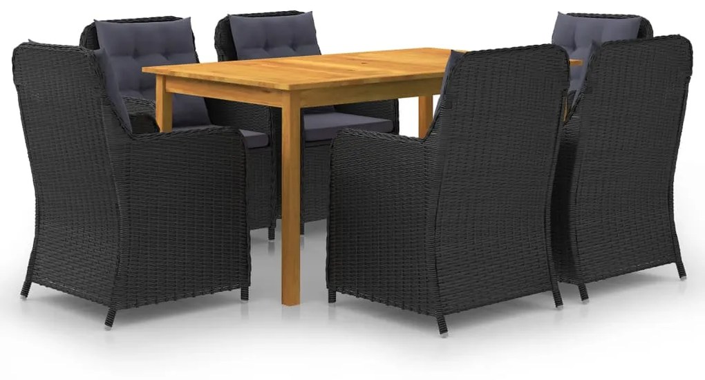 vidaXL 7 pcs conjunto de jantar para jardim preto