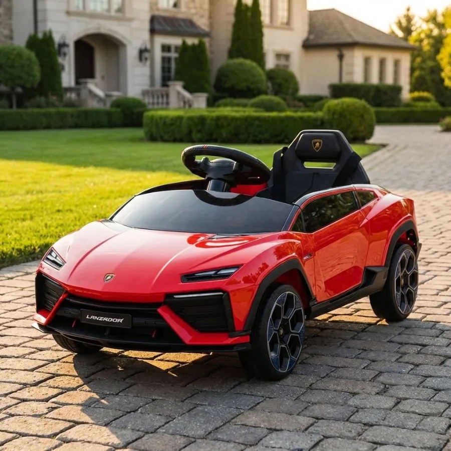Carro elétrico para crianças Lamborghini Lanzado 12V Pneus em borracha maciça, banco em pele sintética Vermelho