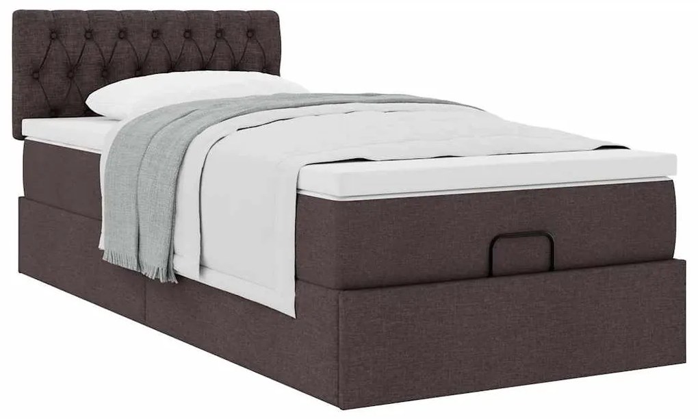 Cama otomana com colchão 90x200 cm tecido castanho escuro