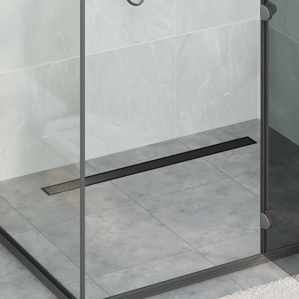 vidaXL Ralo de Chuveiro 2 em 1 com Sifão 360° Preto 90 cm