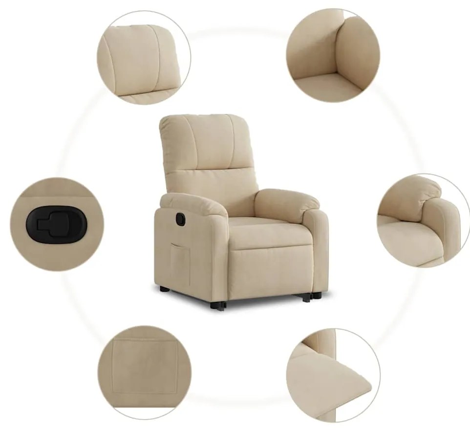Poltrona reclinável elevatória tecido de microfibra cor creme