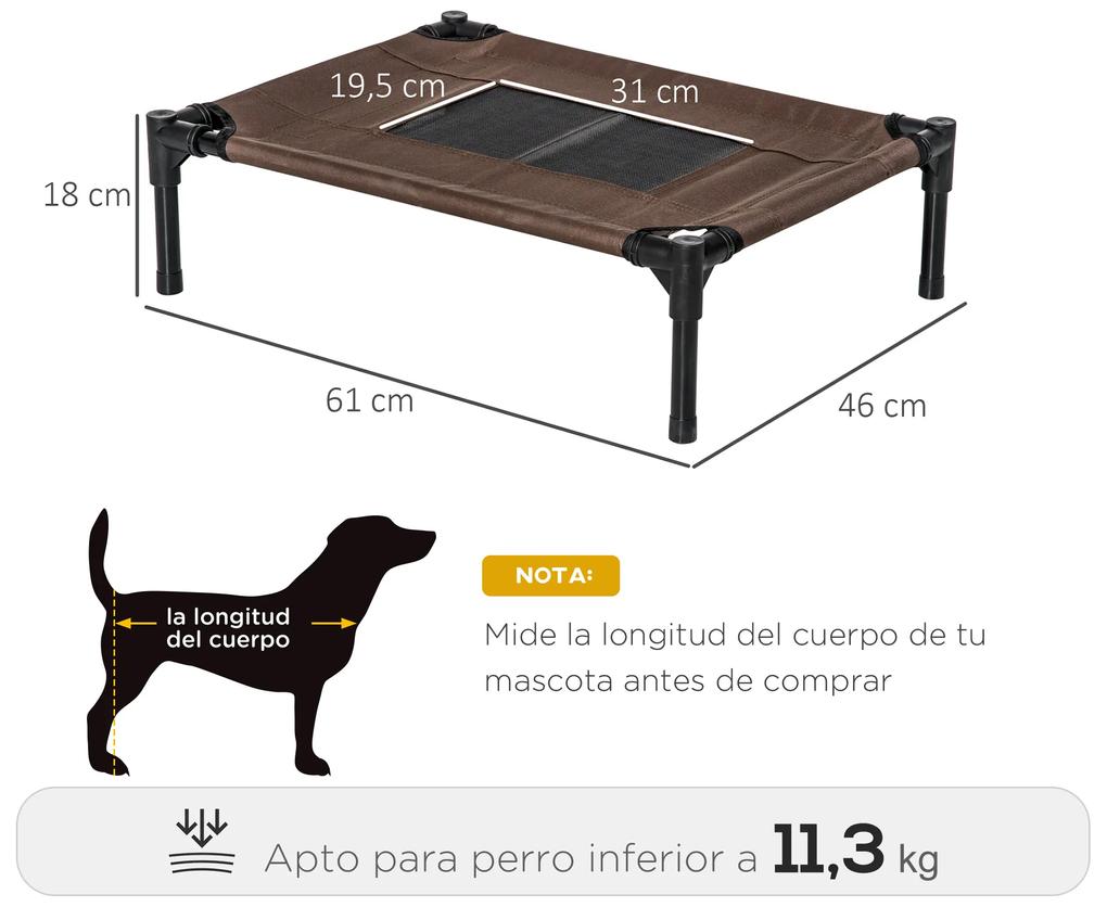 Cama para Animais de Estimação Cama Elevada para Cães Gatos Portátil Tecido Transpirável para Exterior Interior 64x46x18cm Marrom