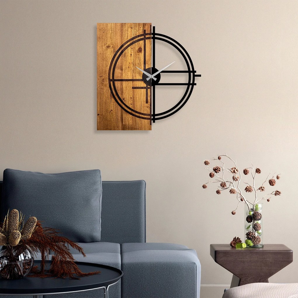 Relógio de Parede Decorativo Mas-038 – Noz Claro e Preto – 56 x 3 x 58