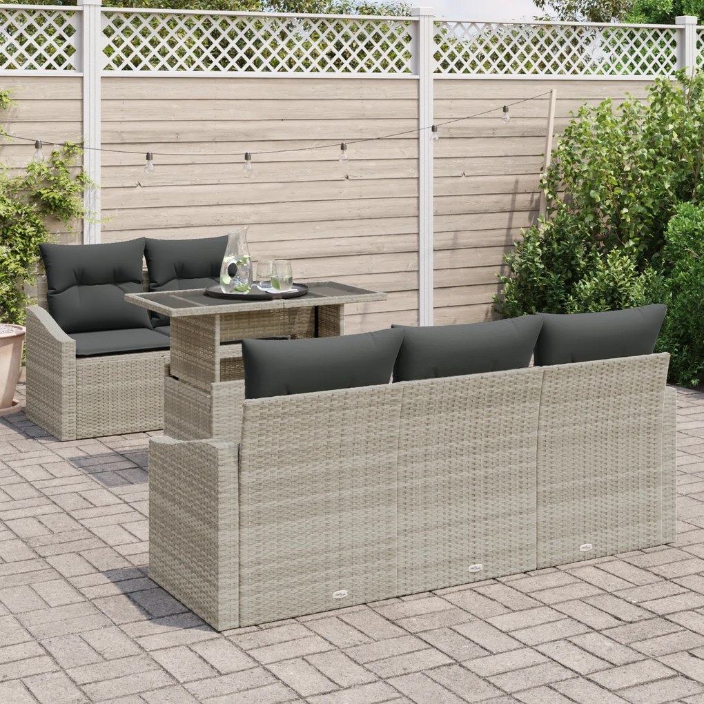 Conjunto de sofá de jardim com 6 peças e almofadas em rattan sintético