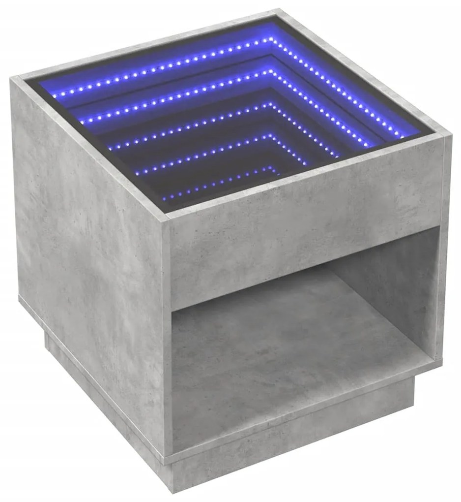 Mesa de cabeceira c/ LED Infinity 50x50x50 cm cinzento cimento