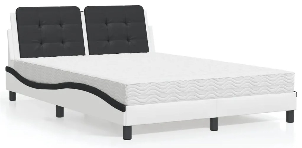 Cama com colchão 140x200 cm couro artificial preto e branco