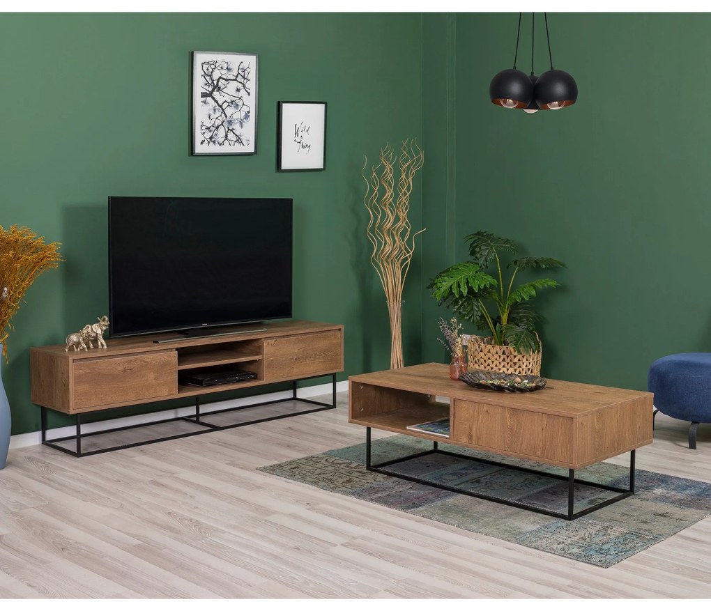 Conjunto de Mobiliário de Sala de Estar Laxus – Nogueira/Preto – Unida