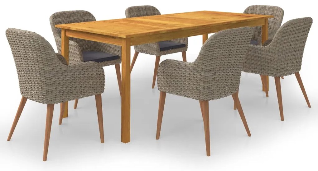 7 pcs conjunto de jantar para jardim castanho