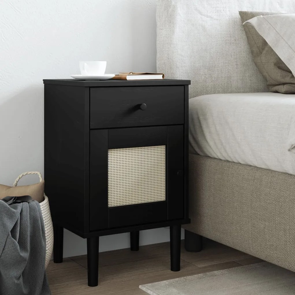 Mesa de cabeceira SENJA 40x35x65 cm pinho maciço preto