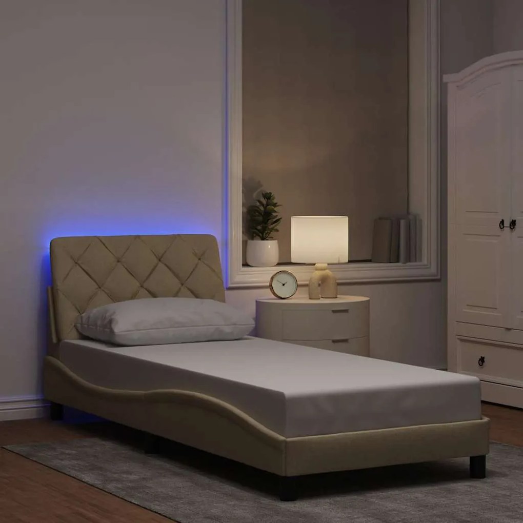 vidaXL Estrutura de cama com LED sem colchão 80x200 cm tecido creme