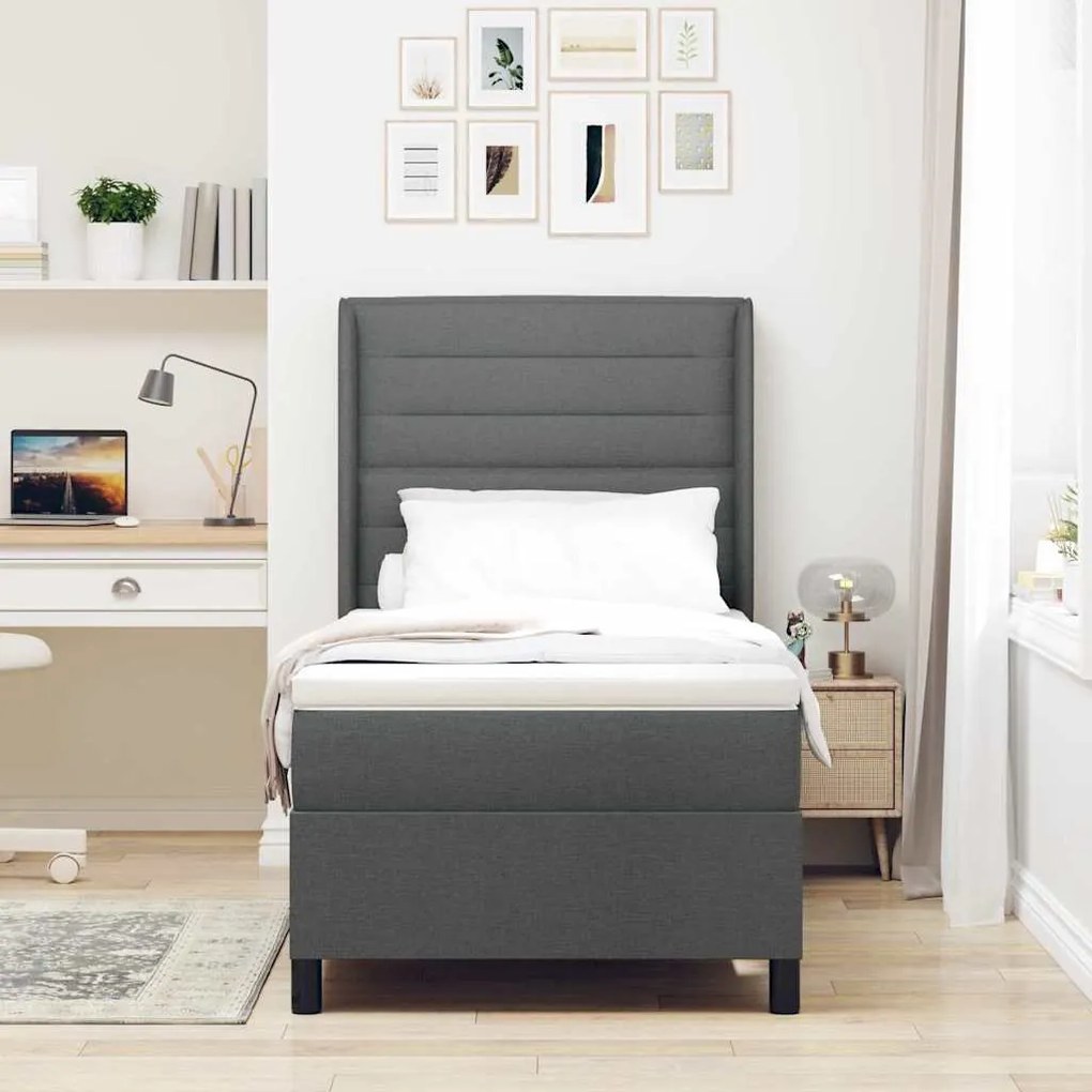 Cama Box com Colchão Cinza Escuro 90x200 cm em Tecido