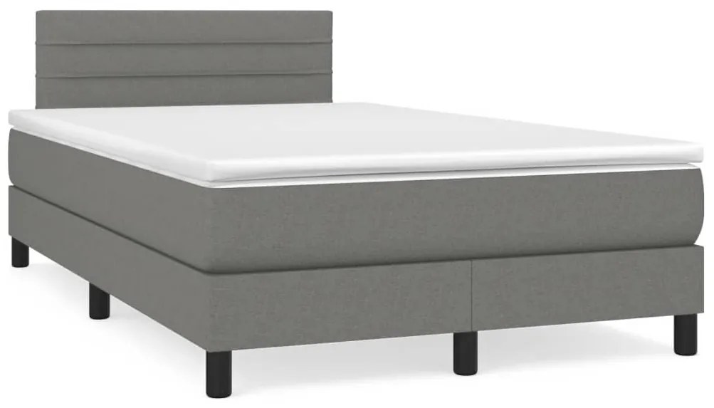 Cama box spring c/ colchão e LED 120x190 cm tecido cinza-escuro