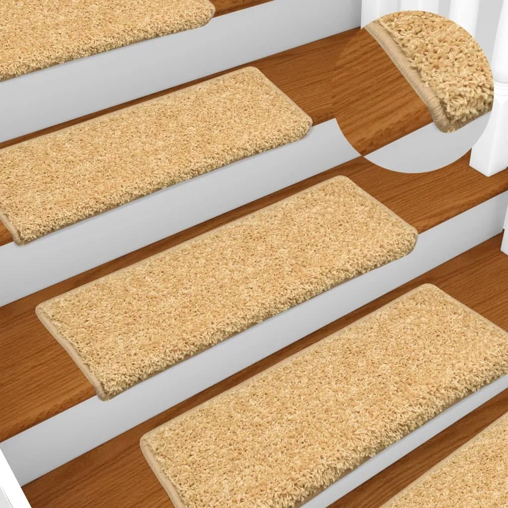 149819 vidaXL Tapetes de escadas 10 pcs 65x21x4 cm bege