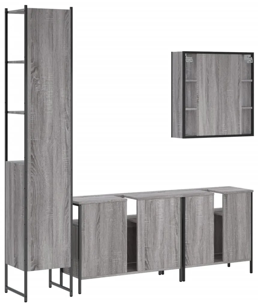 4 pcs conj. móveis casa de banho derivados madeira cinza sonoma