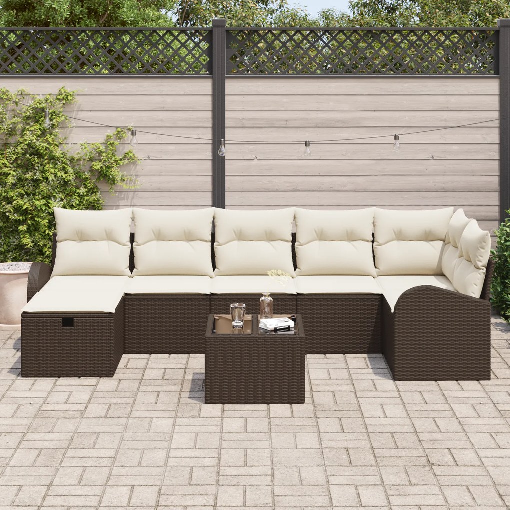 Conjunto de Sofás de Jardim de 8 peças com Almofadas Castanho Vime Pol