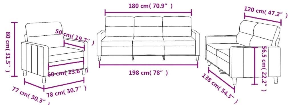 3 pcs conjunto de sofás com almofadões tecido cinzento-claro