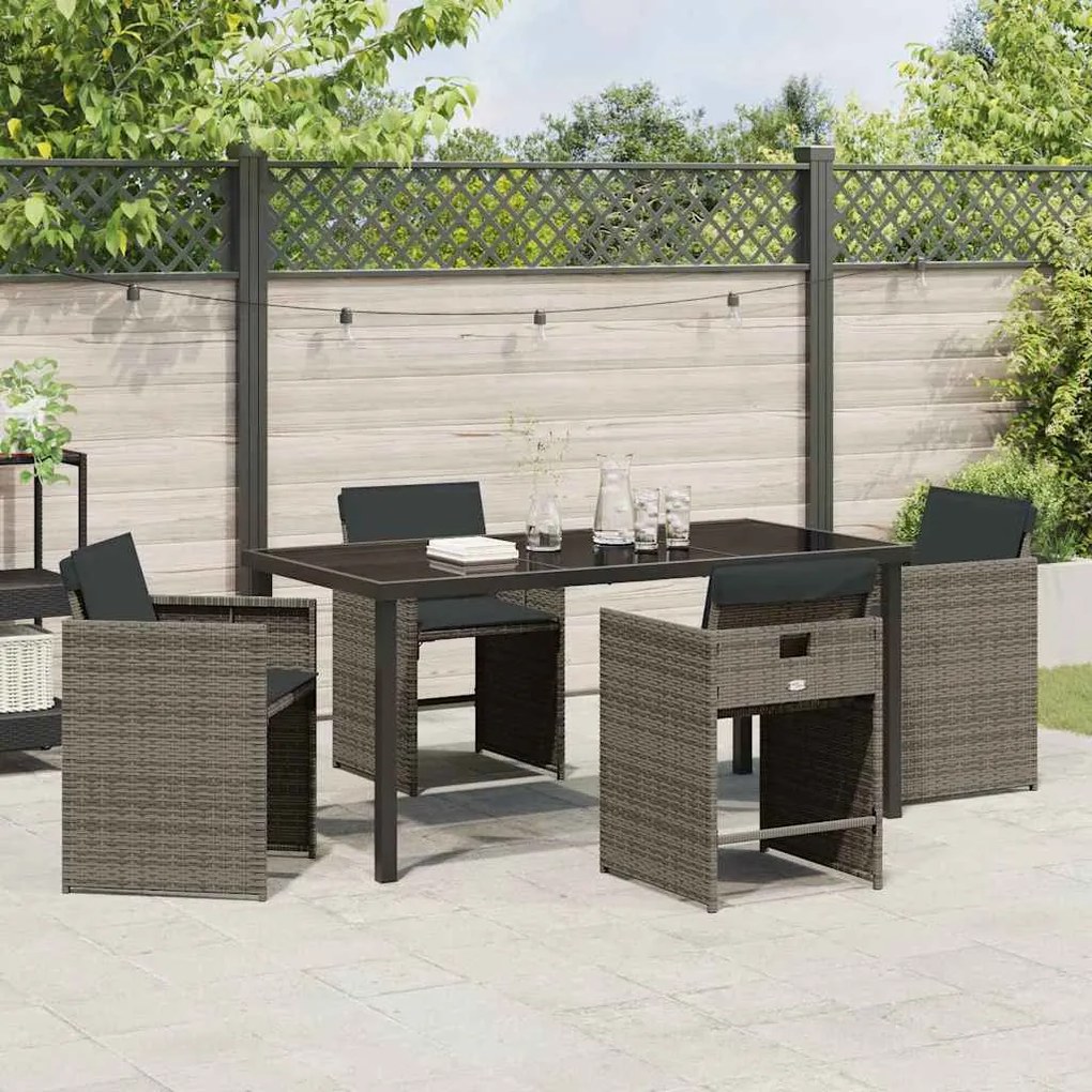 Conjunto de Jantar de Jardim de 5 Peças com Almofadas Cinza Rattan Pol