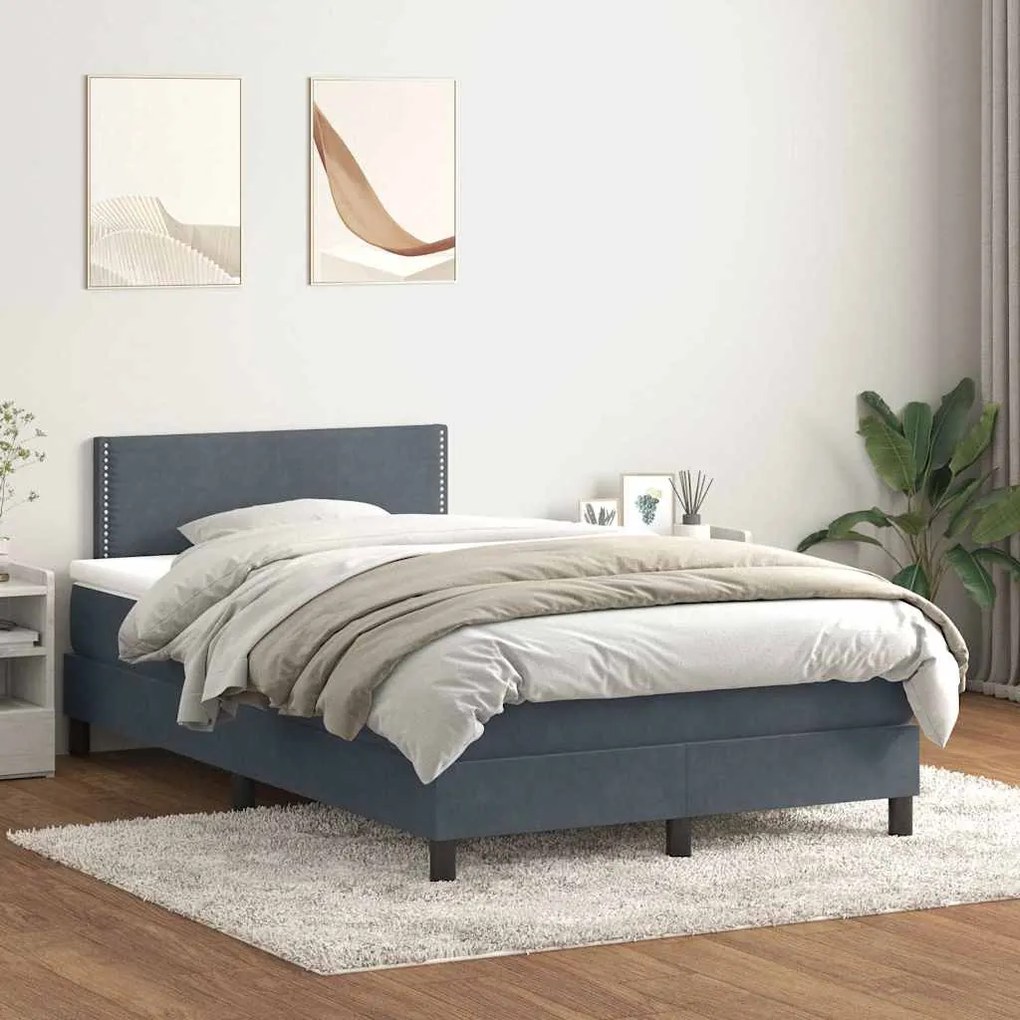 vidaXL Cama boxspring com colchão 120x220 cm veludo cinzento-escuro