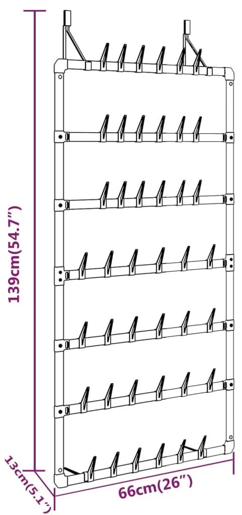 Sapateira suspensa 66x13x139 cm prateado